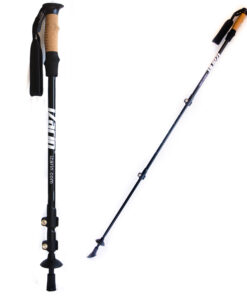 Short and extended view of telescopic Nordic walking sticks