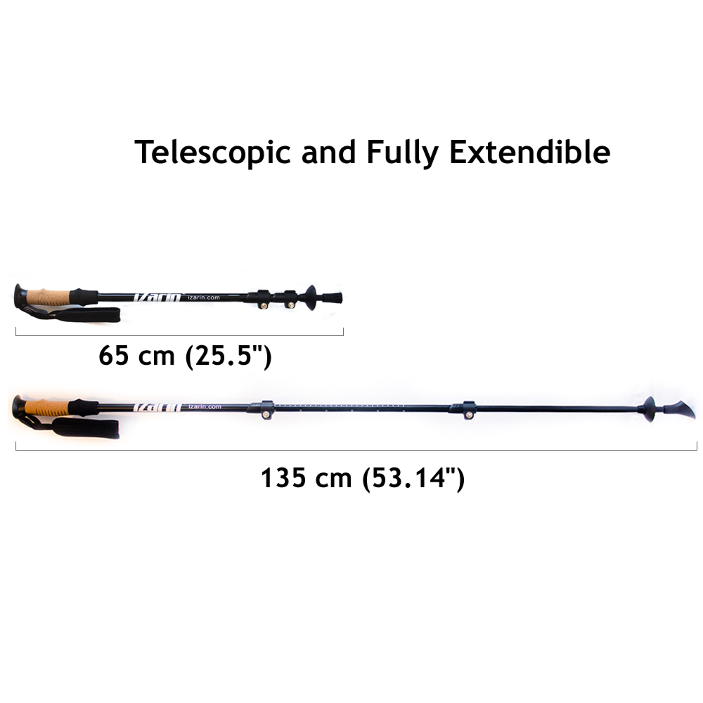 Nordic walking sticks in shortest and extended positions