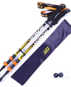 Pair of yellow hiking poles with carry bag